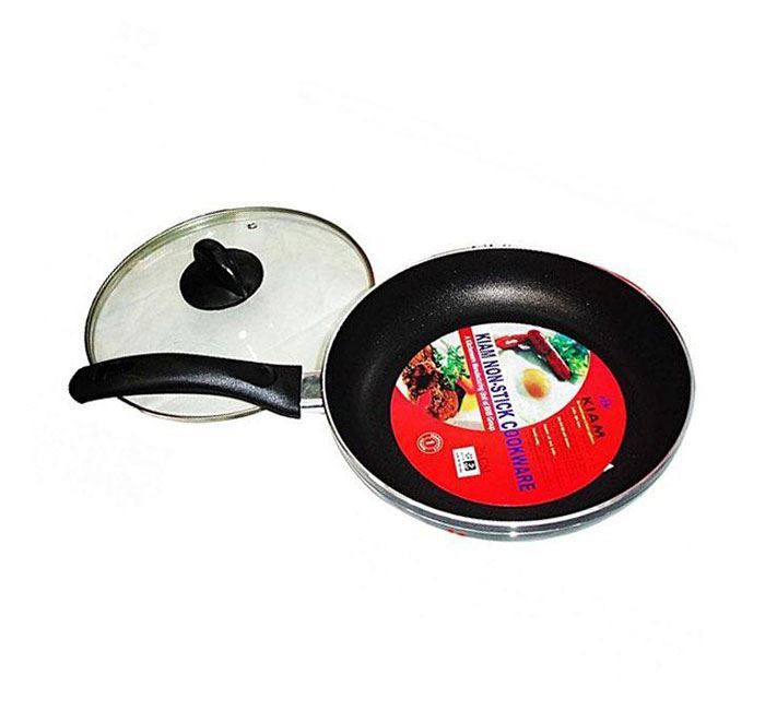 Kiam Non-Stick Fry Pan 25cm with Glass Lid - Black