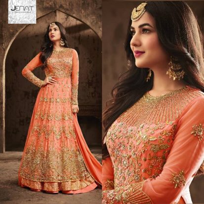 Pink Color Unstitched Embroidered Georgette Three