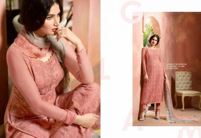 Pink Color Unstitched Embroidered Georgette Three