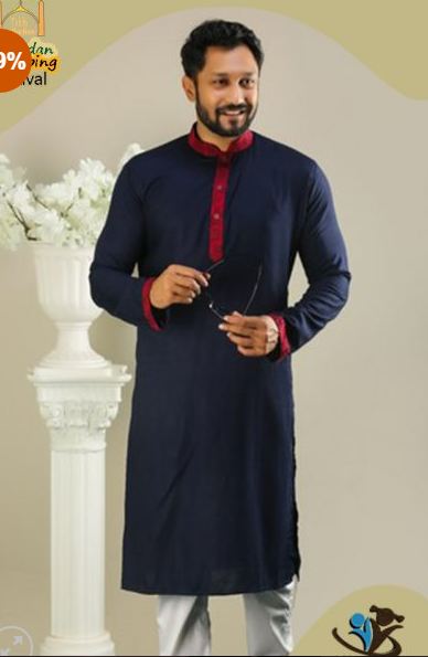 Bulu Red Piping Design Semi Long Casual Punjabi