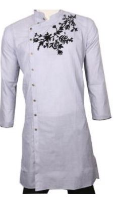 Light gray Casual Printed Semi Long Cotton Punjabi