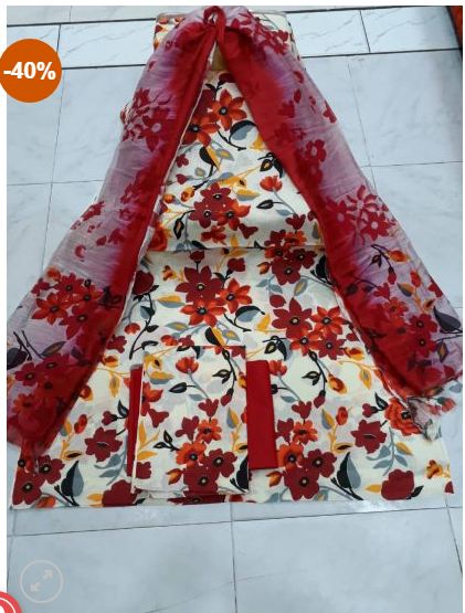 Red Skin Print Point Draw Unstitched Cotton Three