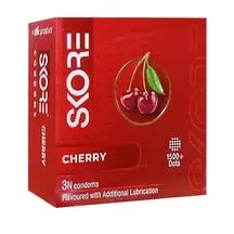 Skore Cherry Flavored 1500+ Dotted with Extra Lubrication Condom - 3Pcs Pack New(India)